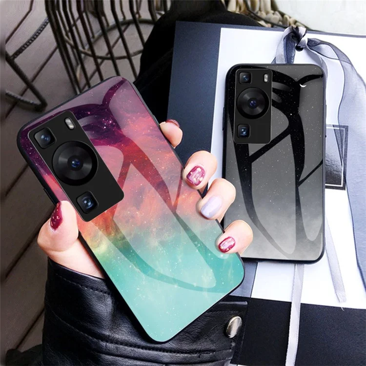 Für Huawei P60 / P60 Pro 5G PC+TPU+Gehärtetes Glas Sternenhimmel-Muster Handyhülle Stoßfeste Abdeckung - Farbe Sternenhimmel