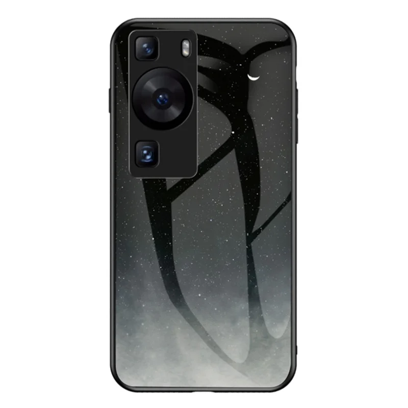 Voor Huawei P60 / P60 Pro 5G PC+TPU+Gehard Glas Sterrenhemel Patroon Telefoonhoes Stootvaste Cover - Sterren Cresent Maan
