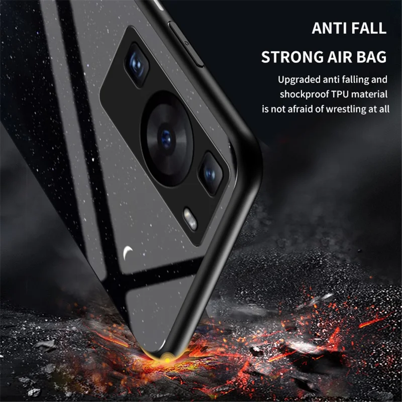 Voor Huawei P60 / P60 Pro 5G PC+TPU+Gehard Glas Sterrenhemel Patroon Telefoonhoes Stootvaste Cover - Sterren Cresent Maan