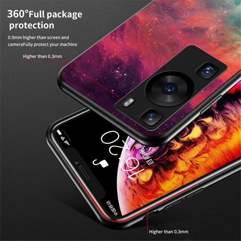 Voor Huawei P60 / P60 Pro 5G PC+TPU+Gehard Glas Sterrenhemel Patroon Telefoonhoes Stootvaste Cover - Sterren Cresent Maan