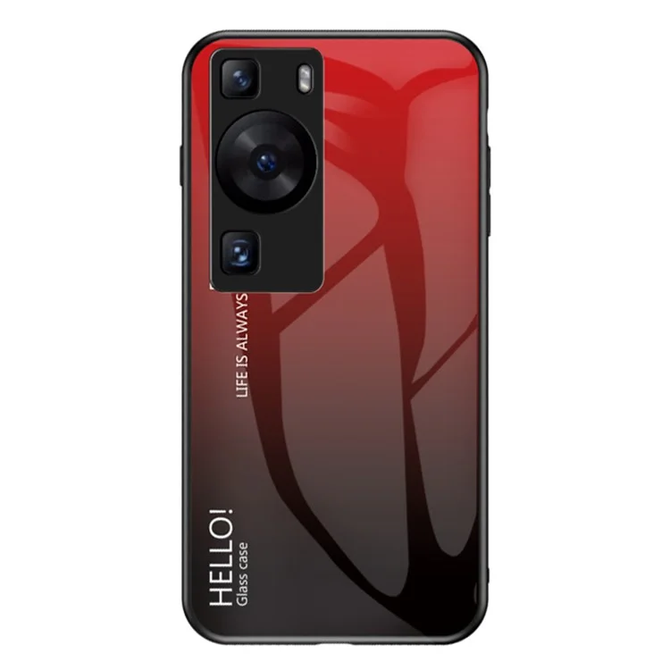 Para Huawei P60 / P60 Pro Capa de Telefone Gradient Vidro Temperado+PC+TPU à Prova de Choque Capa de Telefone - Gradient Vermelho Preto