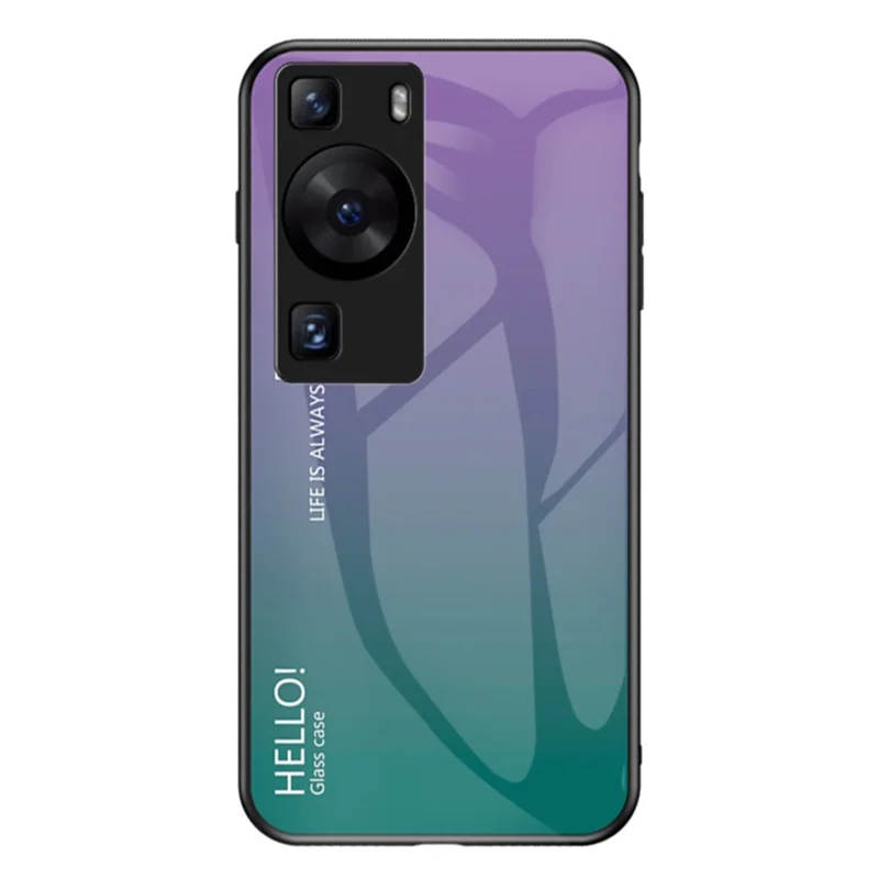 For Huawei P60 / P60 Pro Gradient Phone Case Tempered Glass+PC+TPU Shockproof Phone Cover - Gradient Purple