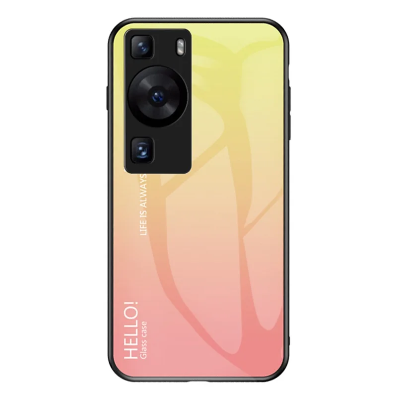 Für Huawei P60 / P60 Pro Farbverlauf Handyhülle Gehärtetes Glas+PC+TPU Stoßfeste Handyhülle - Farbverlauf Gelb