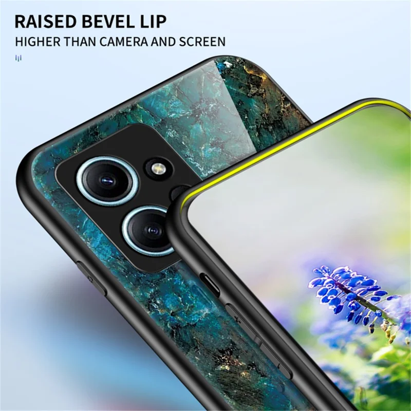 For Xiaomi Redmi Note 12 4G Tempered Glass+PC+TPU Phone Case Marble Pattern Cover - Black Marble