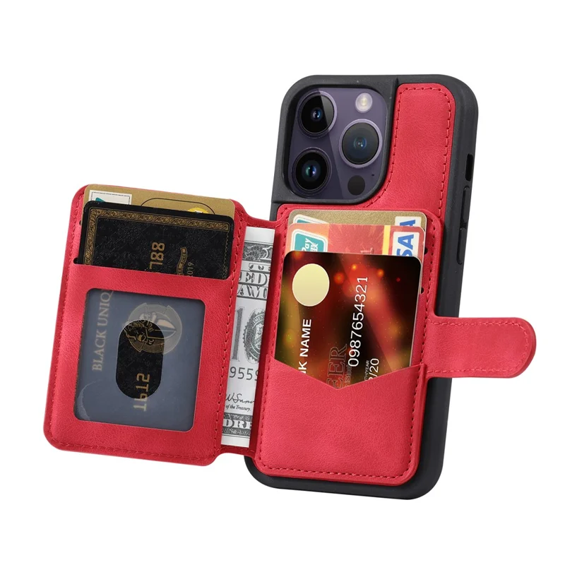 Shockproof RFID Blocking Case for iPhone 12 Pro Max 6.7 inch PU Leather TPU Phone Shell with Card Holder - Red