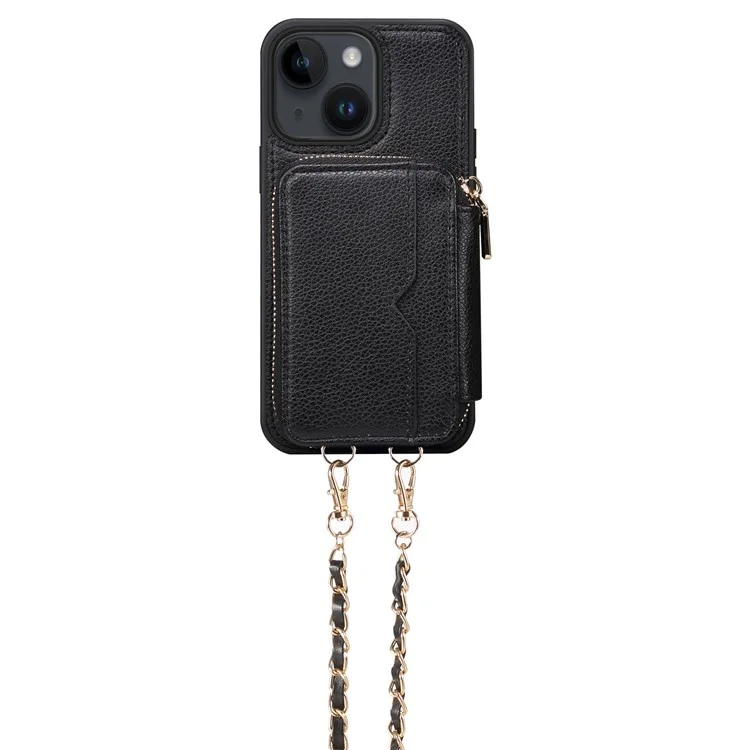 Para el iPhone 14 Plus Bolsa de Hombro Funda de Teléfono Celular Soporte Billetera Piel PU + Funda de Teléfono TPU - Negro