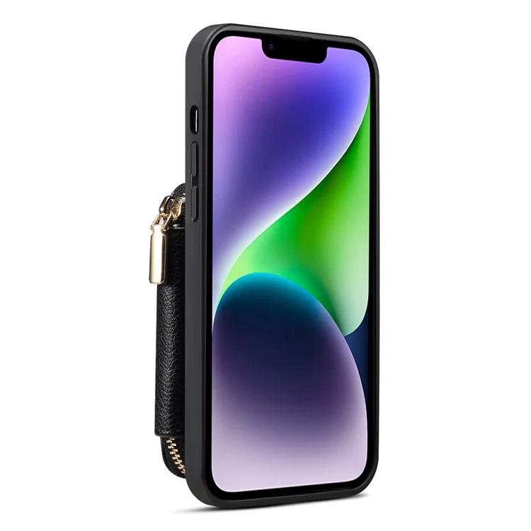 Para el iPhone 14 Plus Bolsa de Hombro Funda de Teléfono Celular Soporte Billetera Piel PU + Funda de Teléfono TPU - Negro