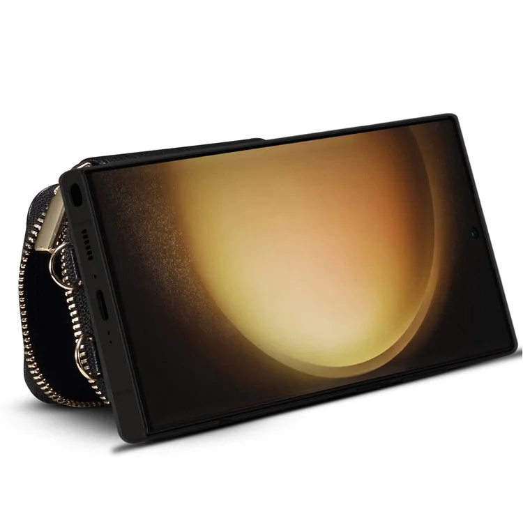 Für Samsung Galaxy S23 Ultra Wallet PU-Leder+TPU-Handyhülle mit Ständer, Handyhülle mit Riemen - Schwarz