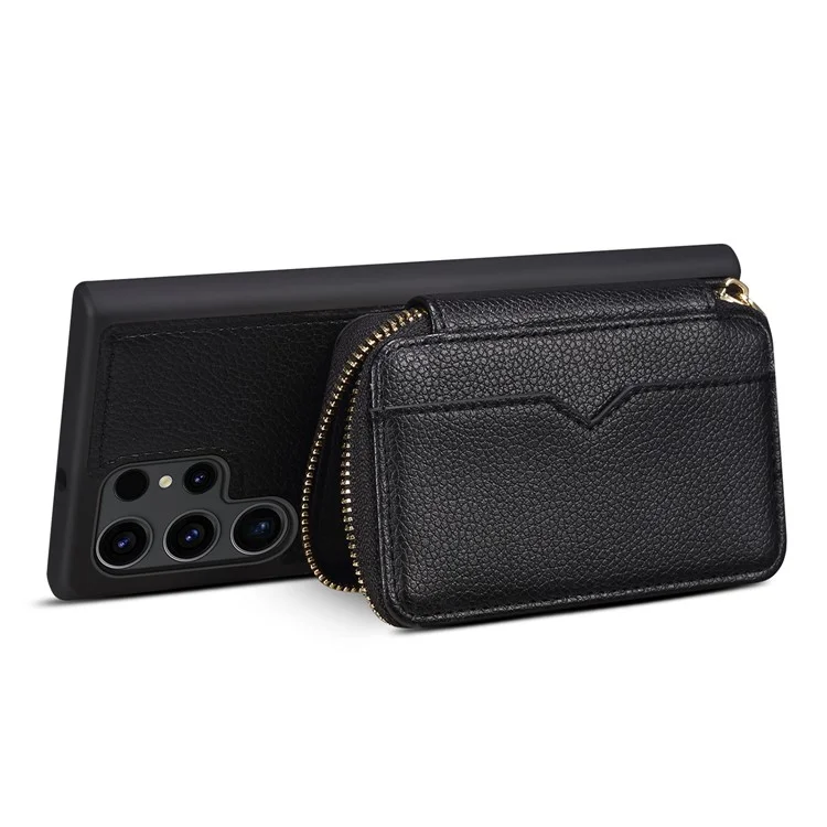 Für Samsung Galaxy S23 Ultra Wallet PU-Leder+TPU-Handyhülle mit Ständer, Handyhülle mit Riemen - Schwarz