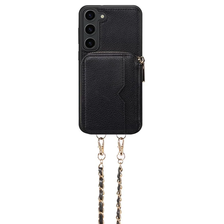 Für Samsung Galaxy S23 Ultra Wallet PU-Leder+TPU-Handyhülle mit Ständer, Handyhülle mit Riemen - Schwarz