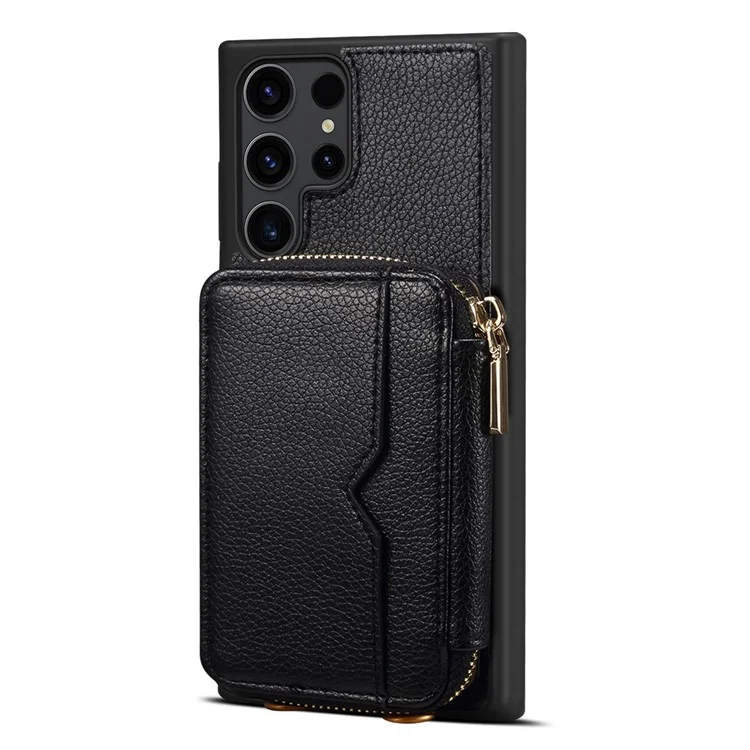 Für Samsung Galaxy S23 Ultra Wallet PU-Leder+TPU-Handyhülle mit Ständer, Handyhülle mit Riemen - Schwarz
