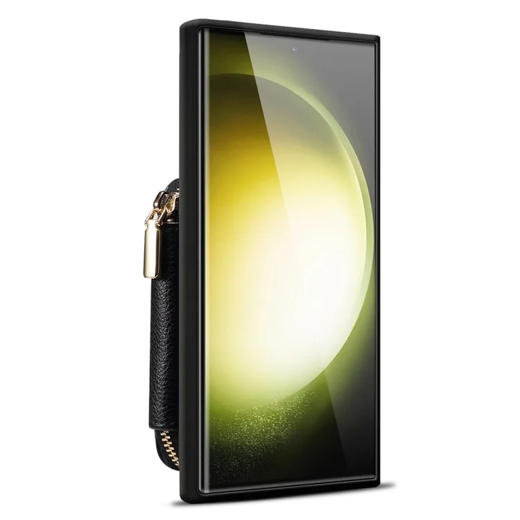 Für Samsung Galaxy S23 Ultra Wallet PU-Leder+TPU-Handyhülle mit Ständer, Handyhülle mit Riemen - Schwarz