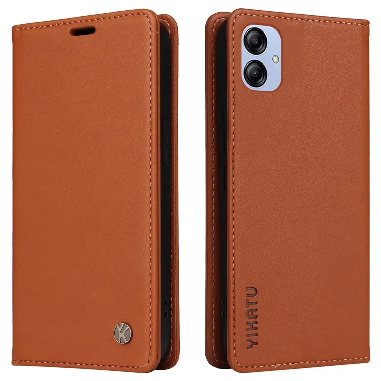 Étui portefeuille flip YIKATU pour Samsung Galaxy A04e 4G / F04 4G / M04 4G YK- 001 en cuir PU avec support magnétique absorbant - Marron