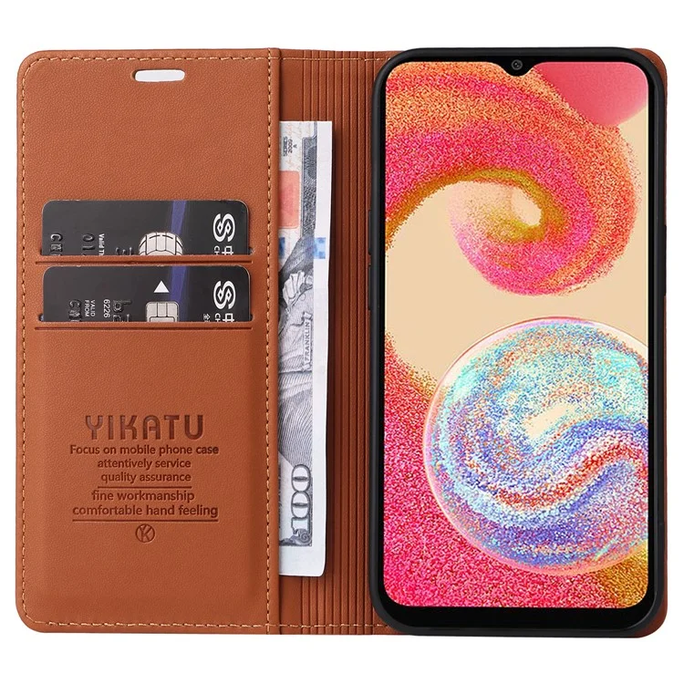 Étui portefeuille flip YIKATU pour Samsung Galaxy A04e 4G / F04 4G / M04 4G YK- 001 en cuir PU avec support magnétique absorbant - Marron