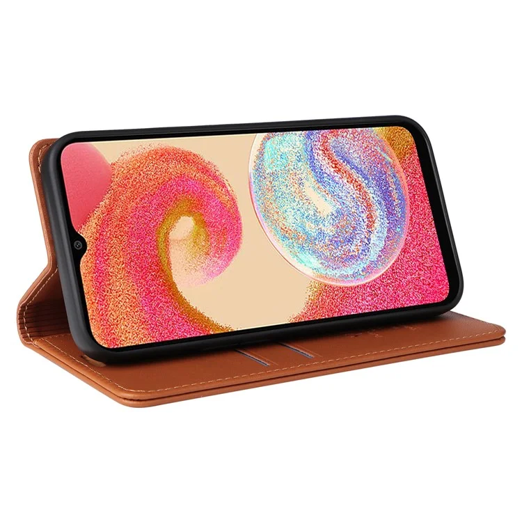 Étui portefeuille flip YIKATU pour Samsung Galaxy A04e 4G / F04 4G / M04 4G YK- 001 en cuir PU avec support magnétique absorbant - Marron