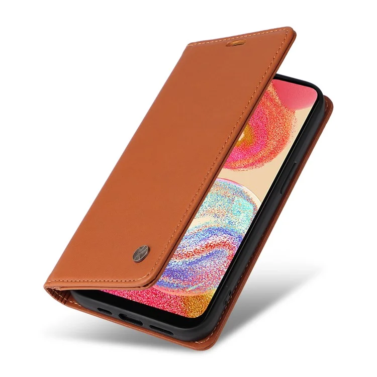 Étui portefeuille flip YIKATU pour Samsung Galaxy A04e 4G / F04 4G / M04 4G YK- 001 en cuir PU avec support magnétique absorbant - Marron