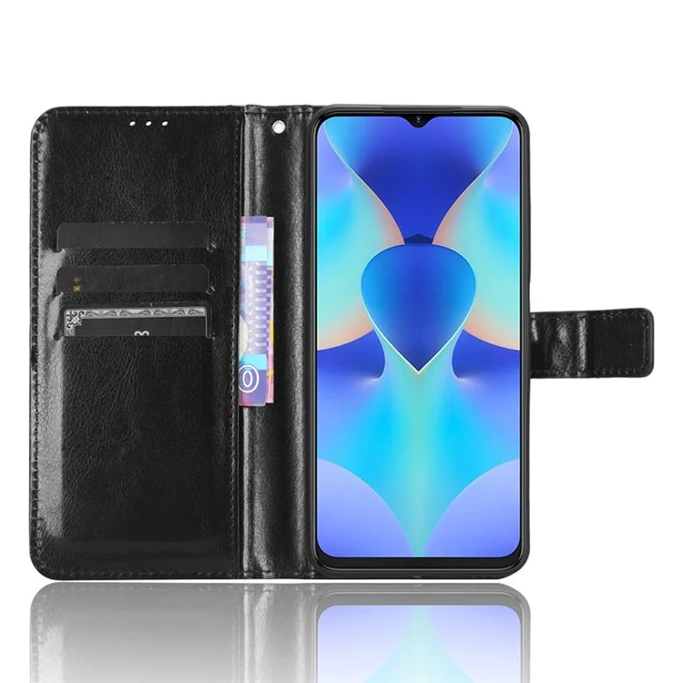Для TECNO Spark 10 4G кожаный кошелек из искусственной кожи с текстурой Crazy Horse, складной чехол для телефона - черный