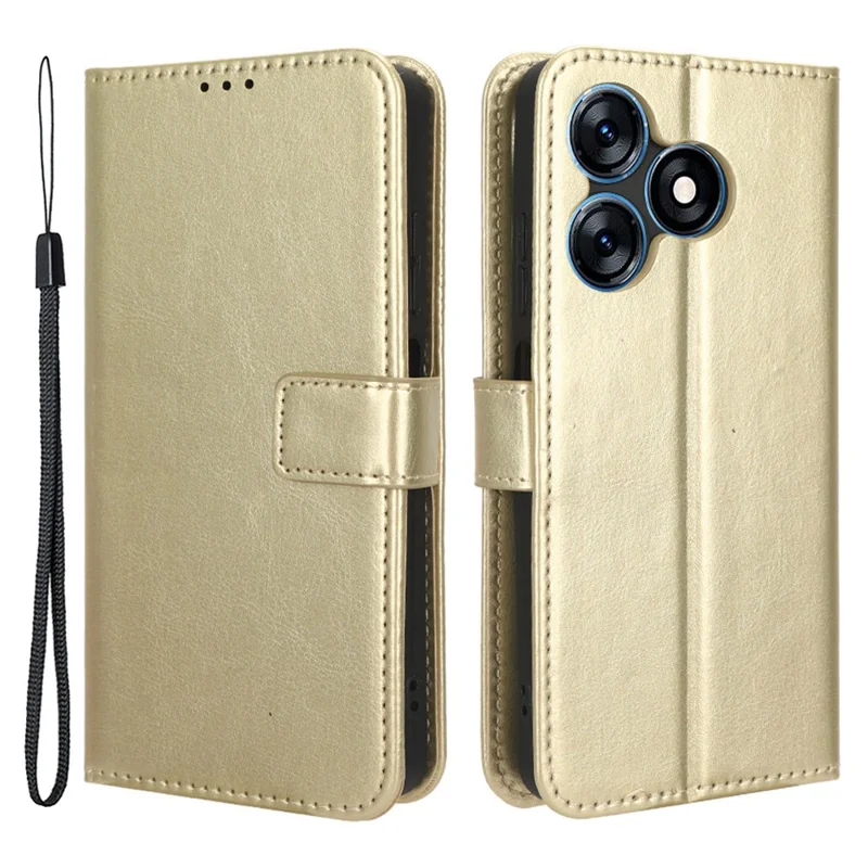 For TECNO Spark 10 4G PU Leather Wallet Case Crazy Horse Texture Stand Flip Phone Cover - Gold