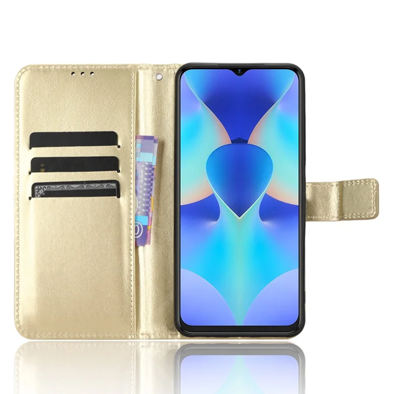 For TECNO Spark 10 4G PU Leather Wallet Case Crazy Horse Texture Stand Flip Phone Cover - Gold