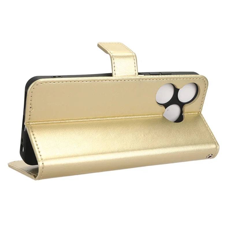 For TECNO Spark 10 4G PU Leather Wallet Case Crazy Horse Texture Stand Flip Phone Cover - Gold