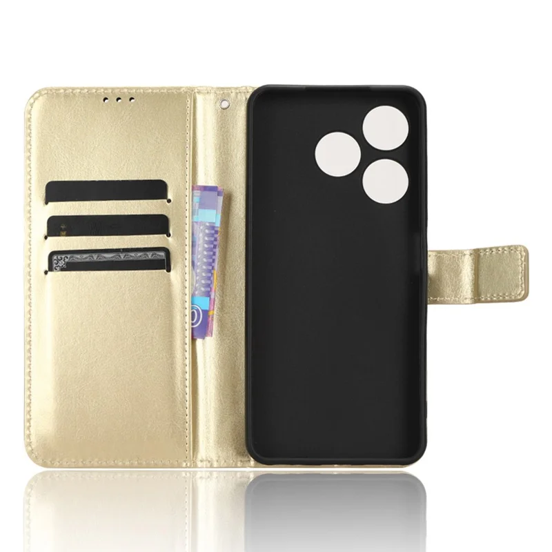 For TECNO Spark 10 4G PU Leather Wallet Case Crazy Horse Texture Stand Flip Phone Cover - Gold