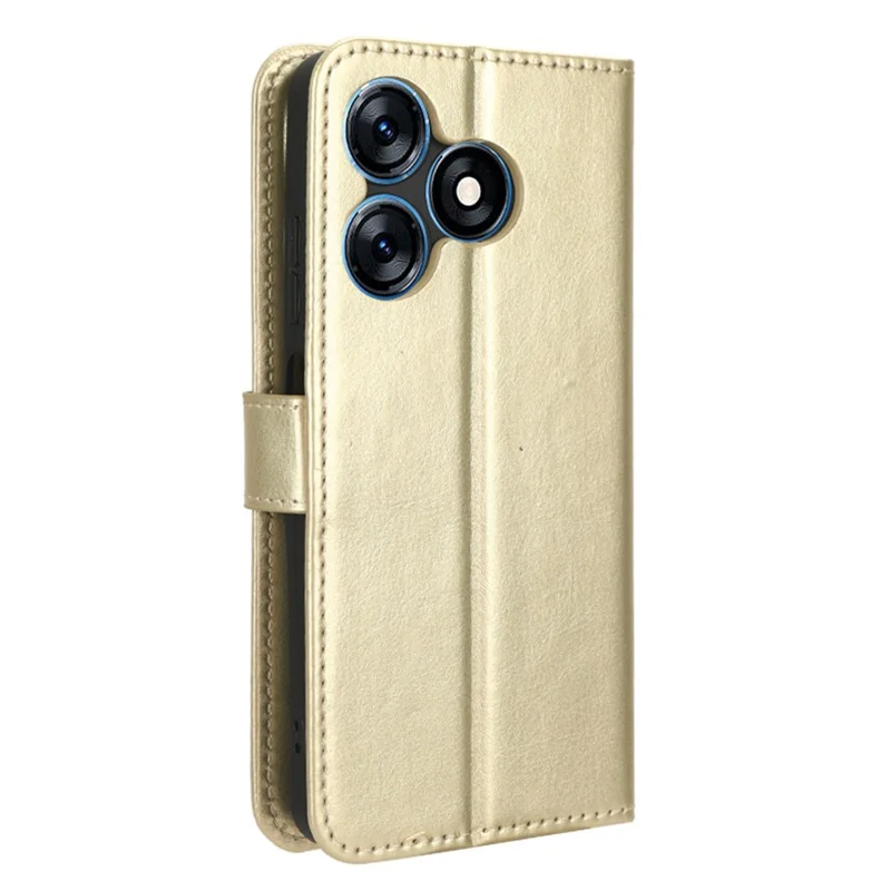 For TECNO Spark 10 4G PU Leather Wallet Case Crazy Horse Texture Stand Flip Phone Cover - Gold