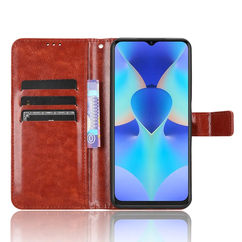 For TECNO Spark 10 4G PU Leather Wallet Case Crazy Horse Texture Stand Flip Phone Cover - Brown