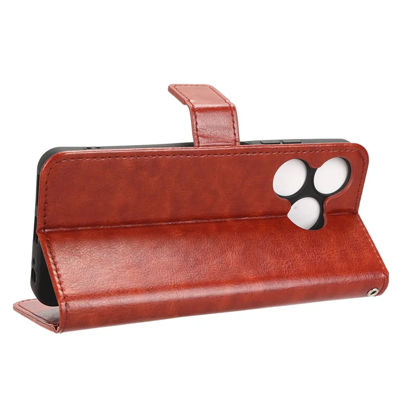 For TECNO Spark 10 4G PU Leather Wallet Case Crazy Horse Texture Stand Flip Phone Cover - Brown