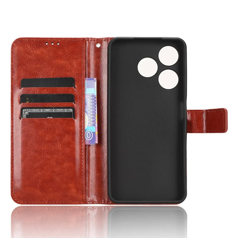For TECNO Spark 10 4G PU Leather Wallet Case Crazy Horse Texture Stand Flip Phone Cover - Brown