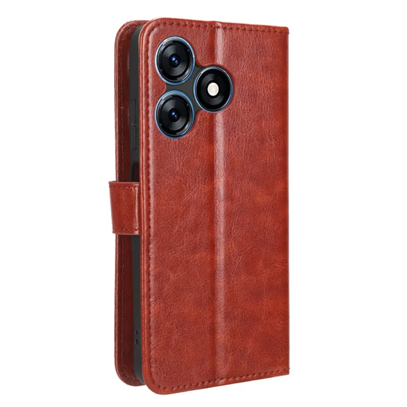 For TECNO Spark 10 4G PU Leather Wallet Case Crazy Horse Texture Stand Flip Phone Cover - Brown