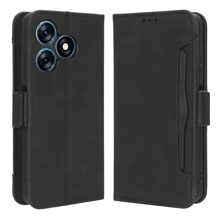 Para TECNO Spark 10 4G Funda de cuero con tapa Funda de teléfono con múltiples ranuras para tarjetas Funda con tapa - Negro