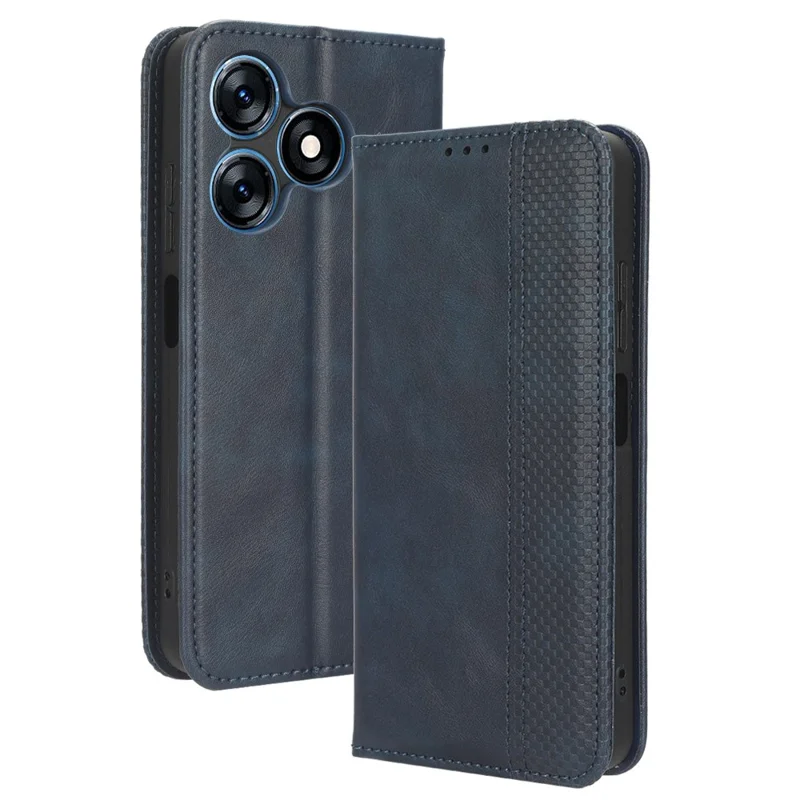 Para TECNO Spark 10 4G Funda de teléfono tipo cartera de piel vintage con soporte - Azul
