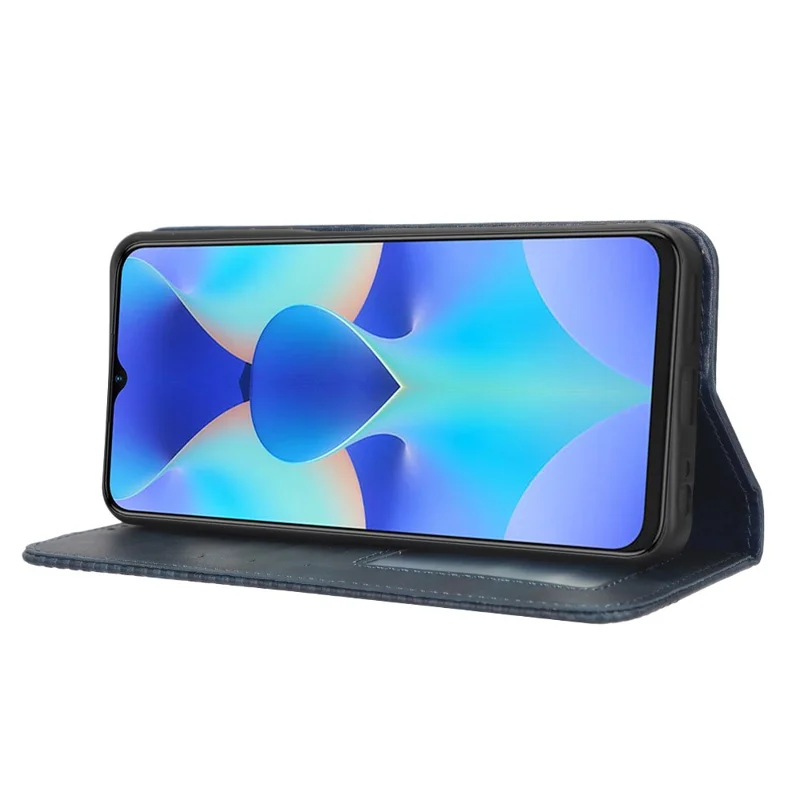 Para TECNO Spark 10 4G Funda de teléfono tipo cartera de piel vintage con soporte - Azul