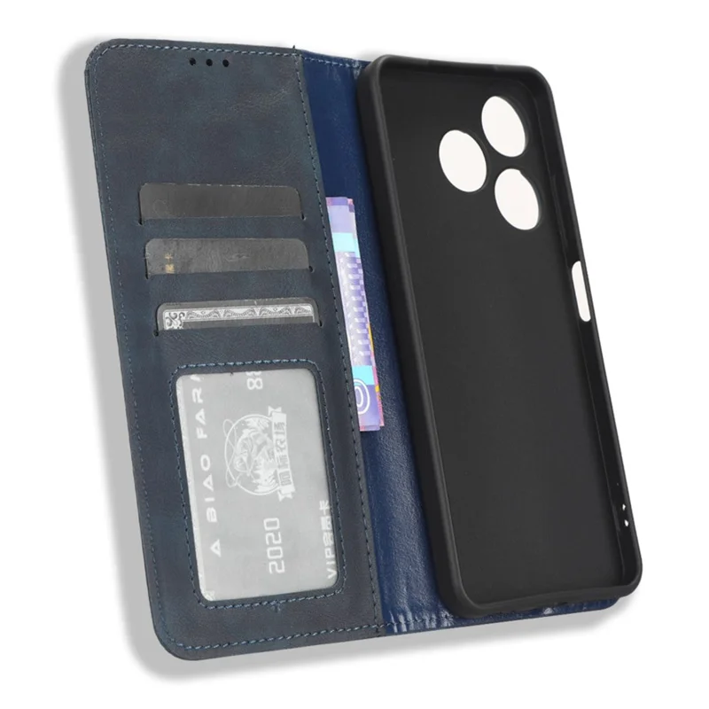 Para TECNO Spark 10 4G Funda de teléfono tipo cartera de piel vintage con soporte - Azul