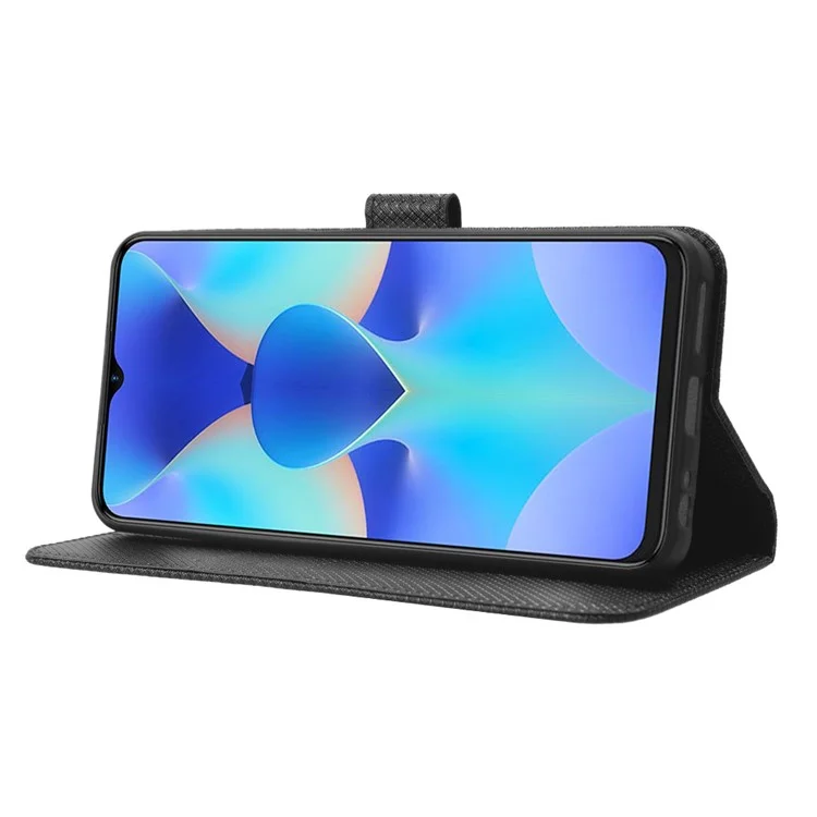 Para TECNO Spark 10 4G Folio Leather Protective Phone Cover Stand Diamond Texture Flip Wallet Case - Preto