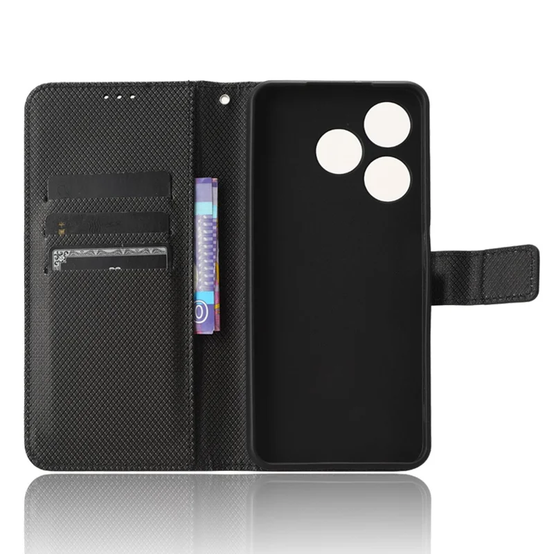 Para TECNO Spark 10 4G Folio Leather Protective Phone Cover Stand Diamond Texture Flip Wallet Case - Preto