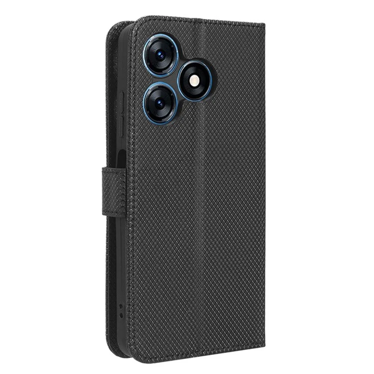 Para TECNO Spark 10 4G Folio Leather Protective Phone Cover Stand Diamond Texture Flip Wallet Case - Preto