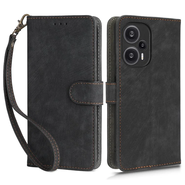 Para Xiaomi Redmi Note 12 Turbo 5G / Poco F5 5G Funda de teléfono con soporte de piel de PU con bloqueo RFID y correa - Negro