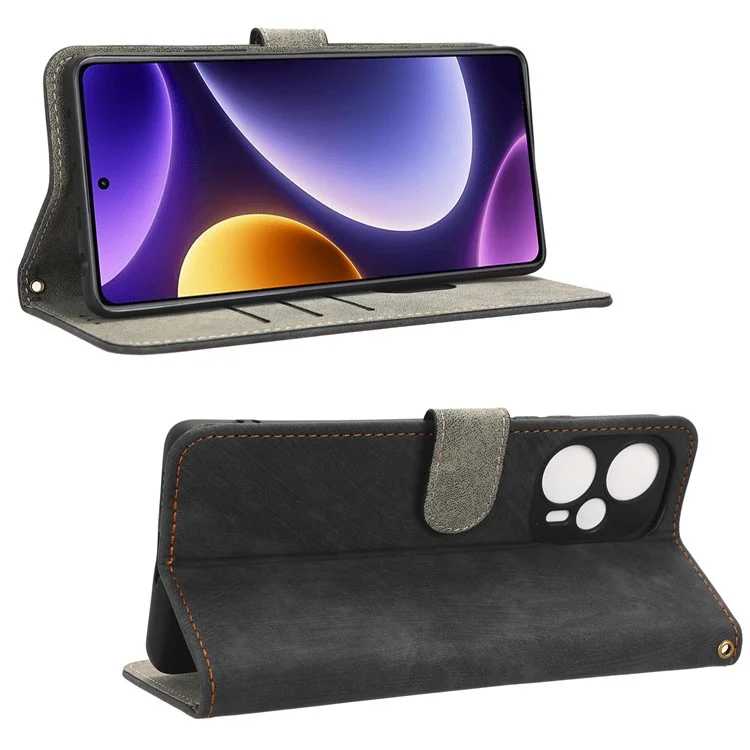 Para Xiaomi Redmi Note 12 Turbo 5G / Poco F5 5G Funda de teléfono con soporte de piel de PU con bloqueo RFID y correa - Negro