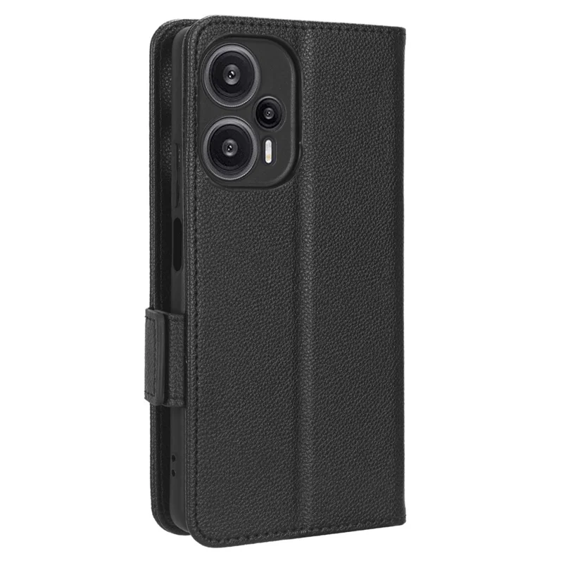 For Xiaomi Redmi Note 12 Turbo 5G / Poco F5 5G PU Leather Wallet Case Litchi Texture Stand Phone Cover with Strap - Black
