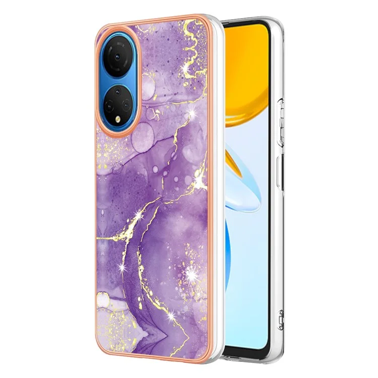 YB IMD Series-2 Custodia per telefono Electroplating per Honor X7 IMD Custodia per telefono a motivo marmorizzato Guscio in TPU morbido - Viola 002