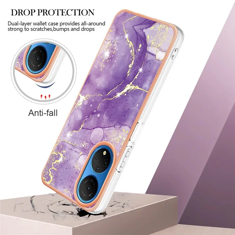 YB IMD Series-2 Custodia per telefono Electroplating per Honor X7 IMD Custodia per telefono a motivo marmorizzato Guscio in TPU morbido - Viola 002