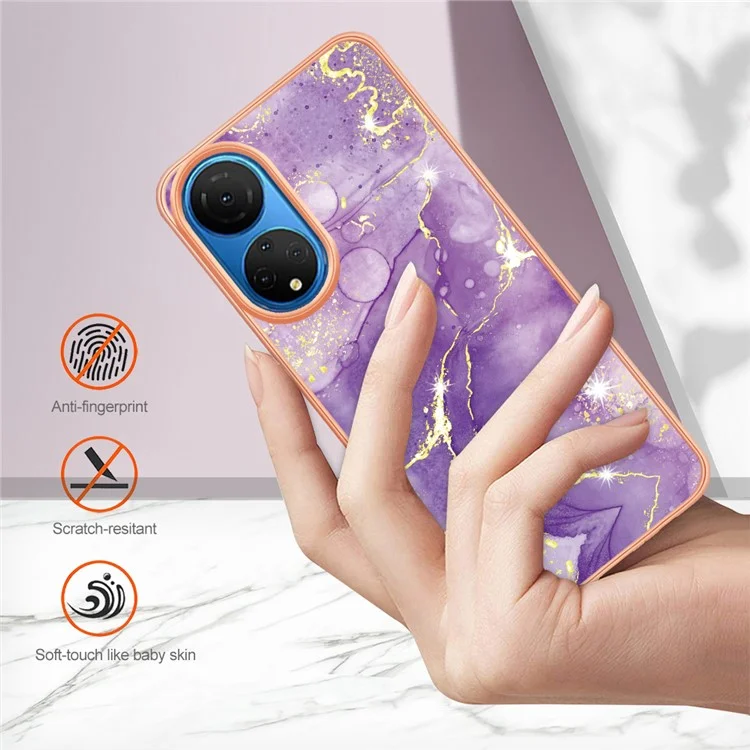 YB IMD Series-2 Custodia per telefono Electroplating per Honor X7 IMD Custodia per telefono a motivo marmorizzato Guscio in TPU morbido - Viola 002