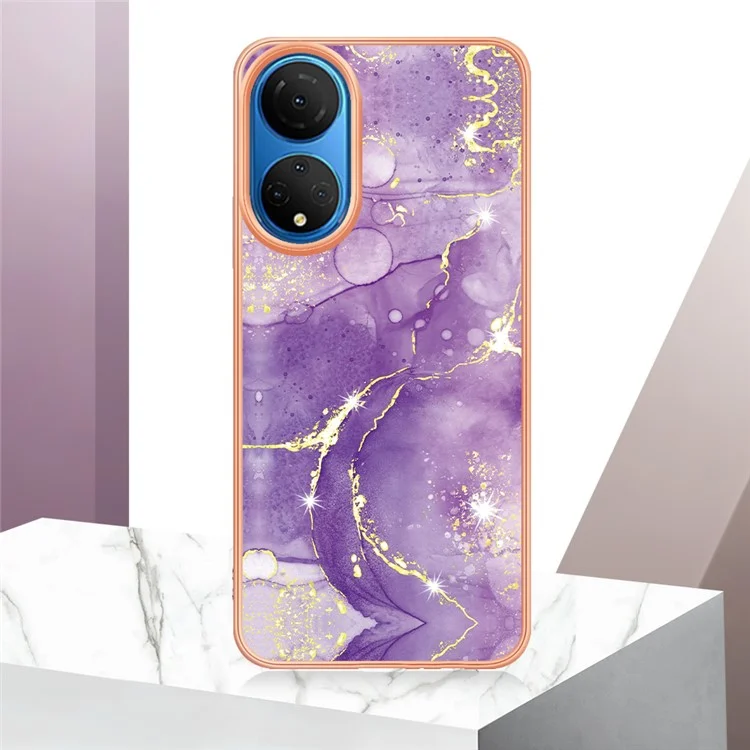 YB IMD Series-2 Custodia per telefono Electroplating per Honor X7 IMD Custodia per telefono a motivo marmorizzato Guscio in TPU morbido - Viola 002