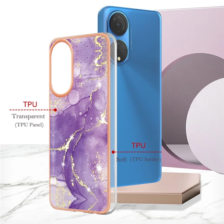 YB IMD Series-2 Custodia per telefono Electroplating per Honor X7 IMD Custodia per telefono a motivo marmorizzato Guscio in TPU morbido - Viola 002