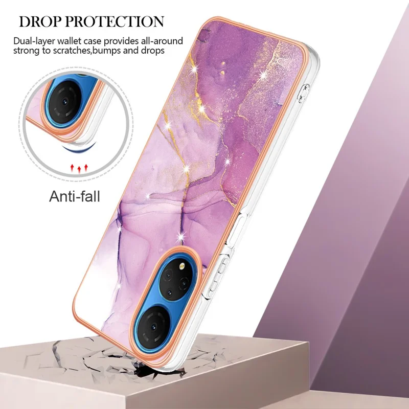 For Honor X7 TPU Case with IMD Marble Pattern Electroplated Back Cover - Purple 001