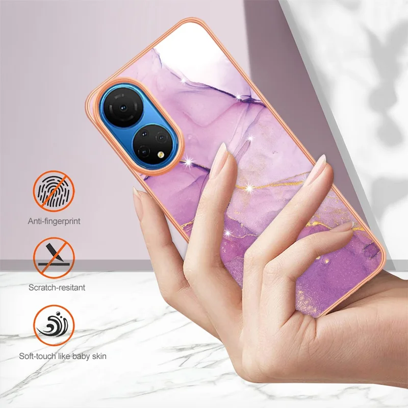 For Honor X7 TPU Case with IMD Marble Pattern Electroplated Back Cover - Purple 001