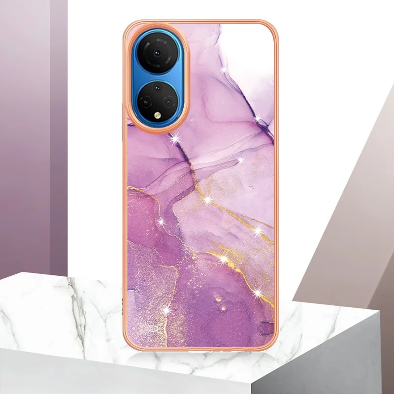 For Honor X7 TPU Case with IMD Marble Pattern Electroplated Back Cover - Purple 001