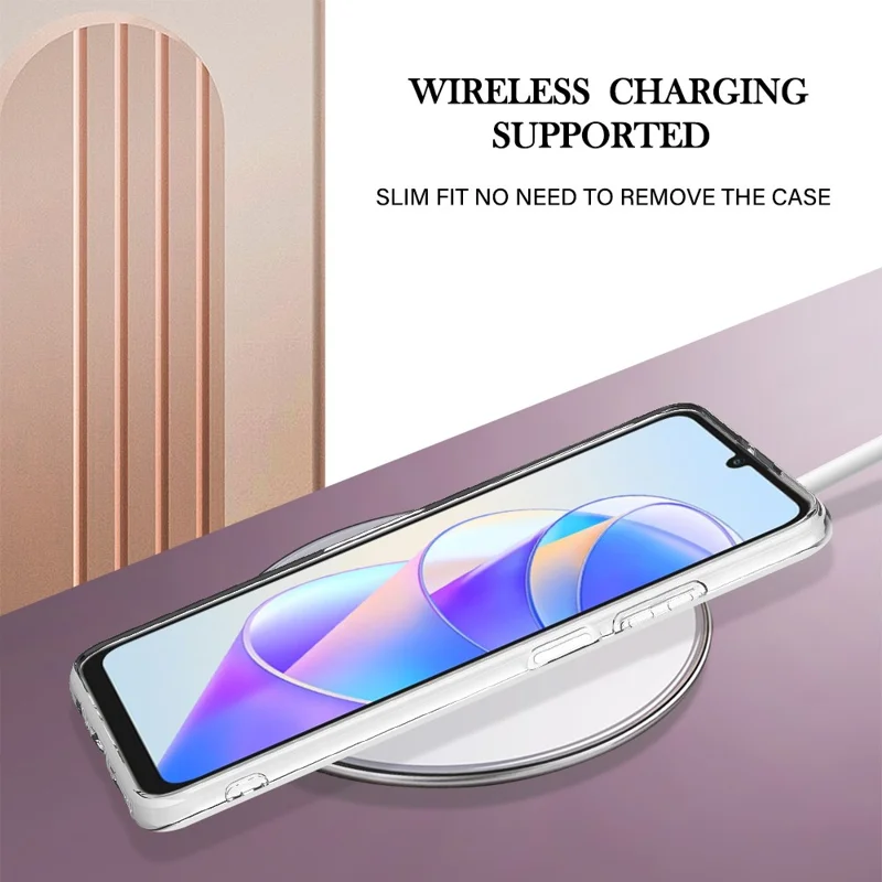 For Honor X7a 4G TPU Case with IMD Marble Pattern Electroplated Back Cover - White 006