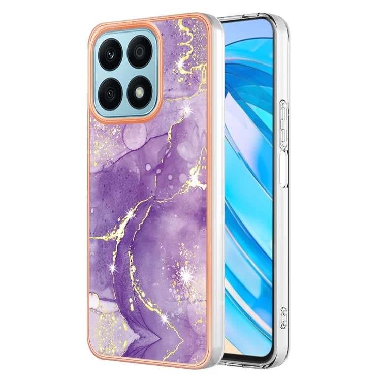 ИБ Серия IМD-2 IМD Мраморный рисунок Чехол для телефона для Honor X8a 4G, Электрохимическое покрытие Мягкий TPU Чехол для телефона - Фиолетовый 002 